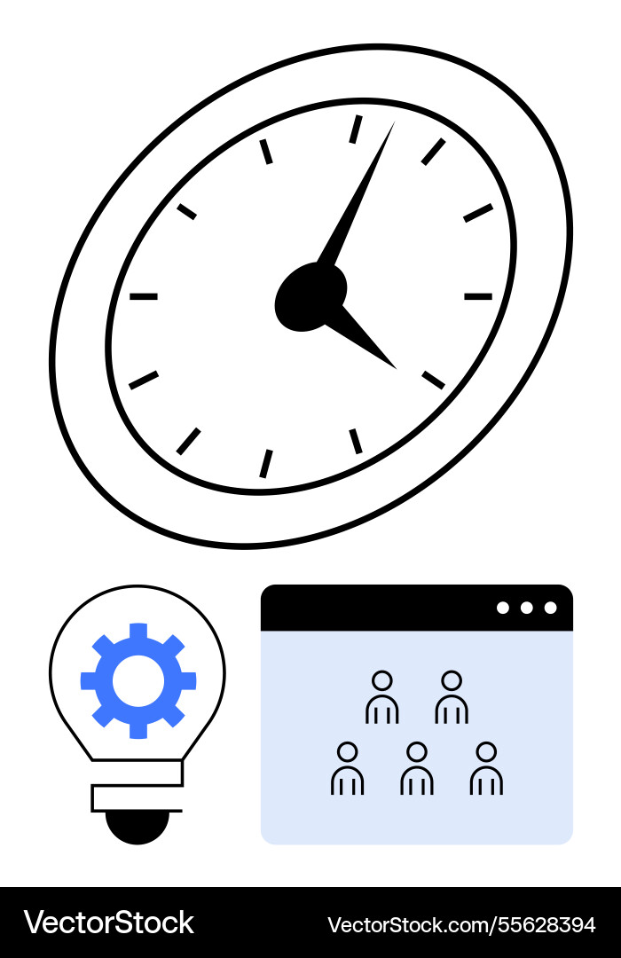 Clock lightbulb with a gear and browser window Clock lightbulb with a gear and browser window vector image