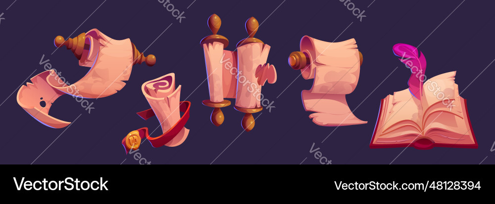 Magic game scroll parchment and paper book ui icon Magic game scroll parchment and paper book ui icon vector image