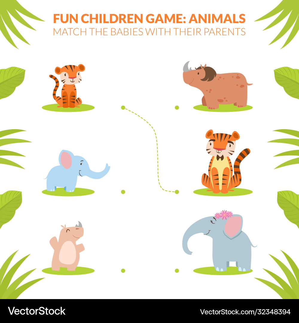 Match babies with their parents animals Match babies with their parents animals vector image