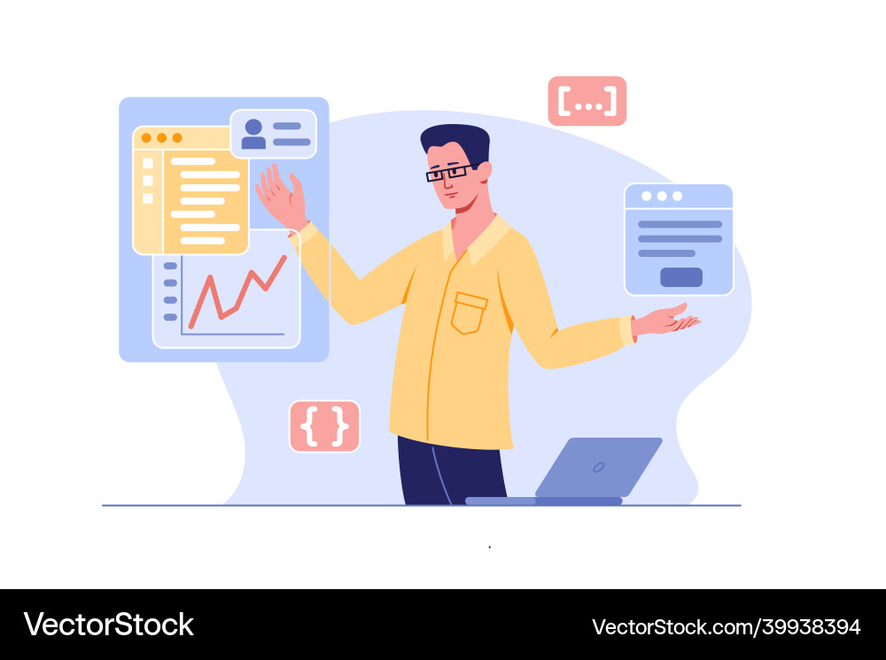 Programmer concentrated at working project Vector Image