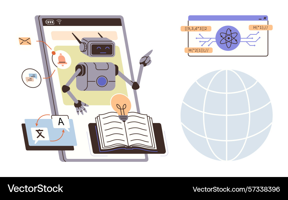 Ai-powered learning robot assisting Ai-powered learning robot assisting vector image