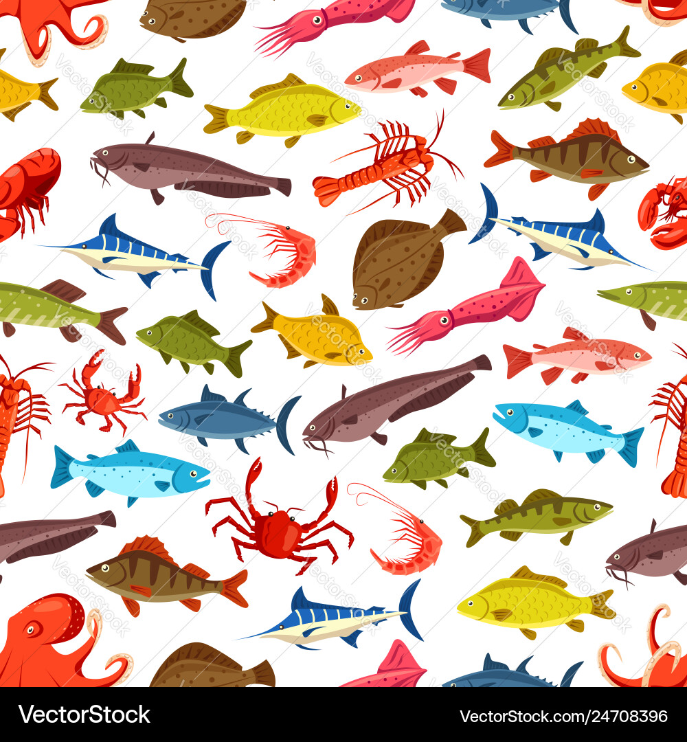 Fish seamless pattern ocean seafood background