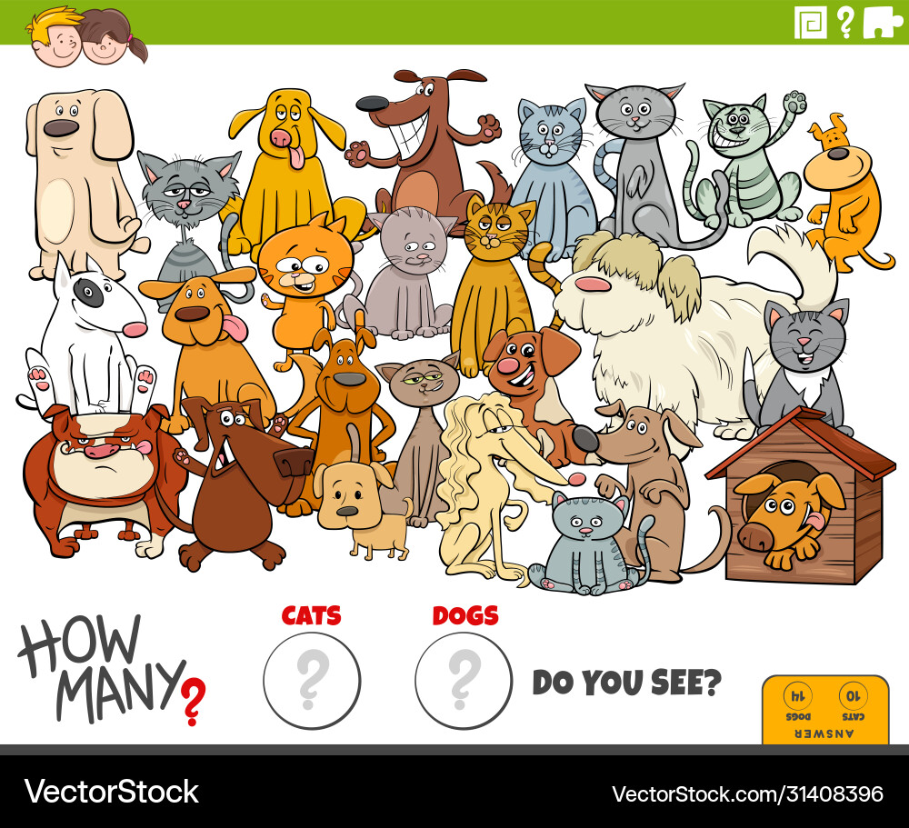 How many dogs and cats educational task for kids How many dogs and cats educational task for kids vector image