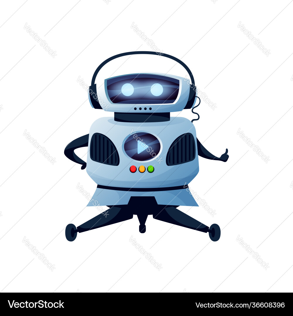 Humanoid robot in headphones with display buttons Humanoid robot in headphones with display buttons vector image