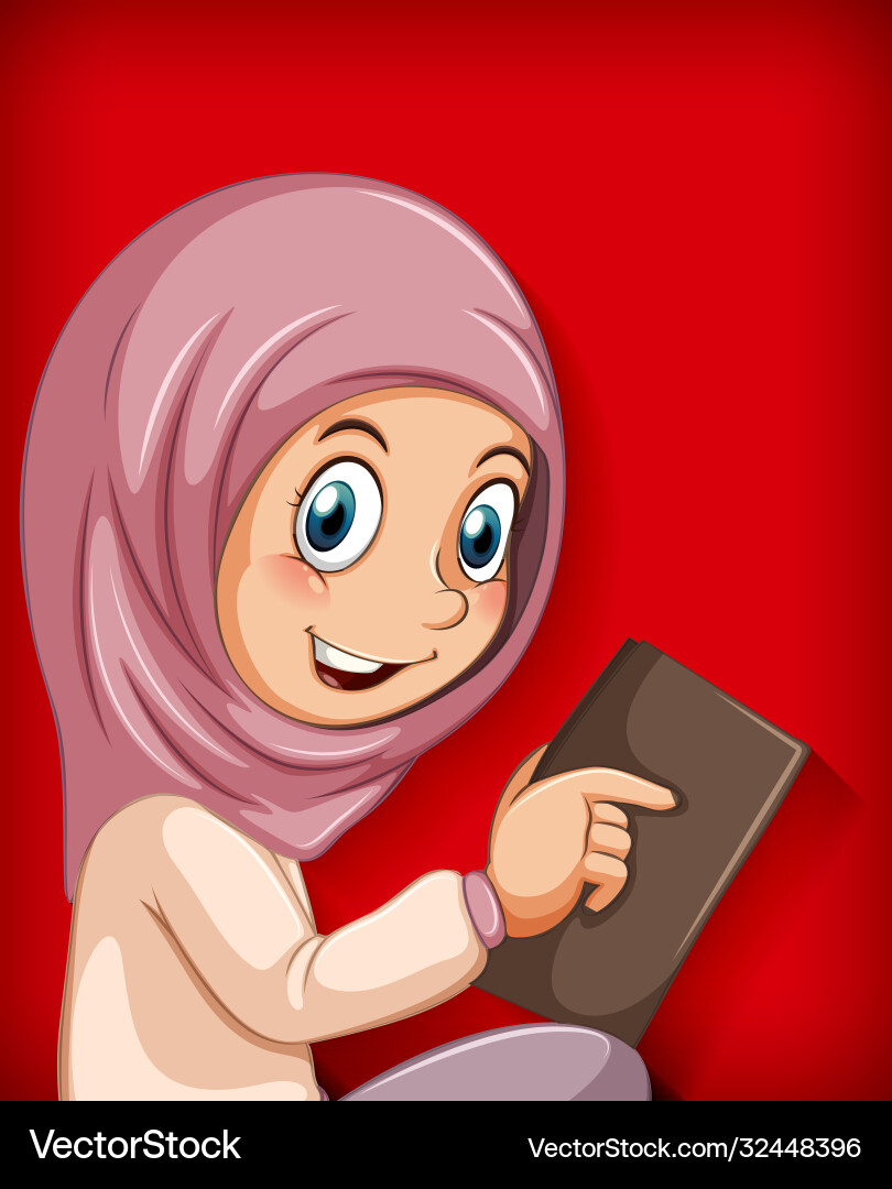 Muslim girl reading book vector image