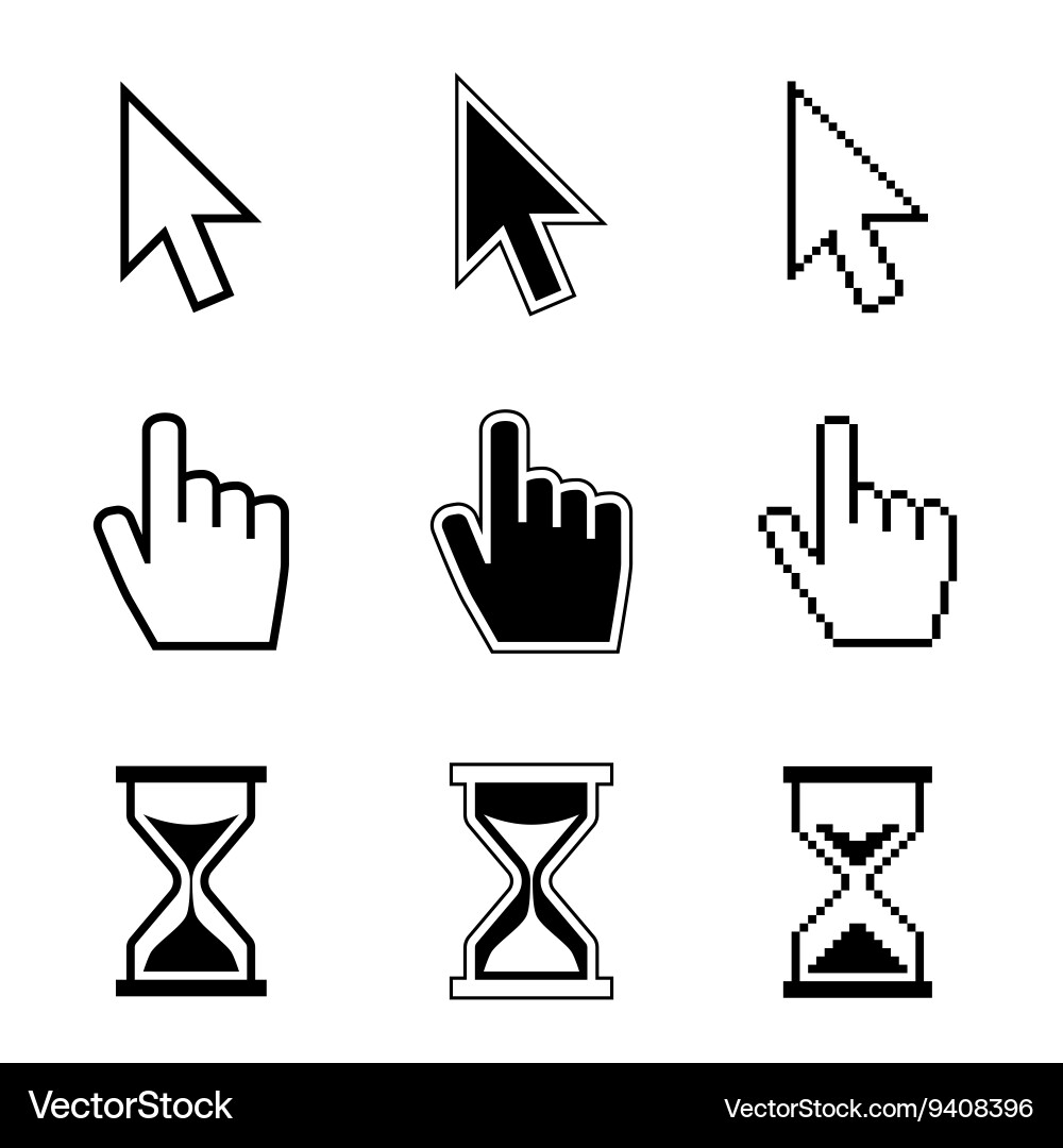 Pixel cursor pointer hand arrow hourglass Vector Image