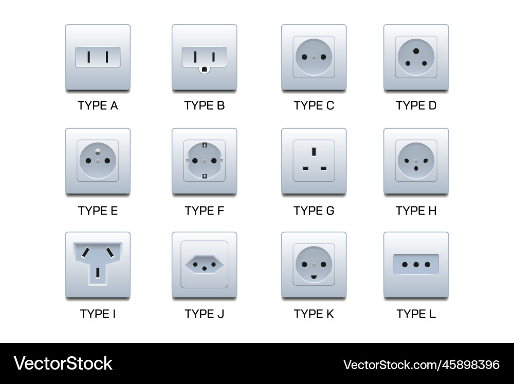 Sockets types uk electric plugs plastic switch vector image