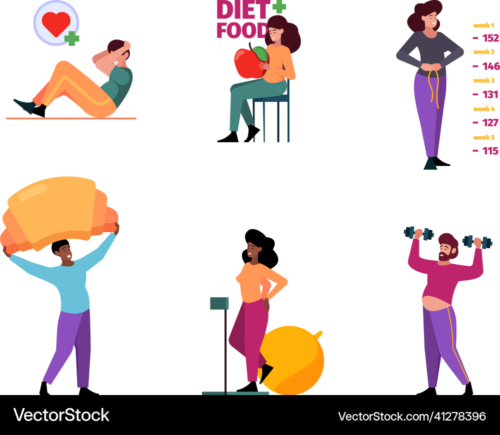 Weight loss concept scenes with characters fat Weight loss concept scenes with characters fat vector image