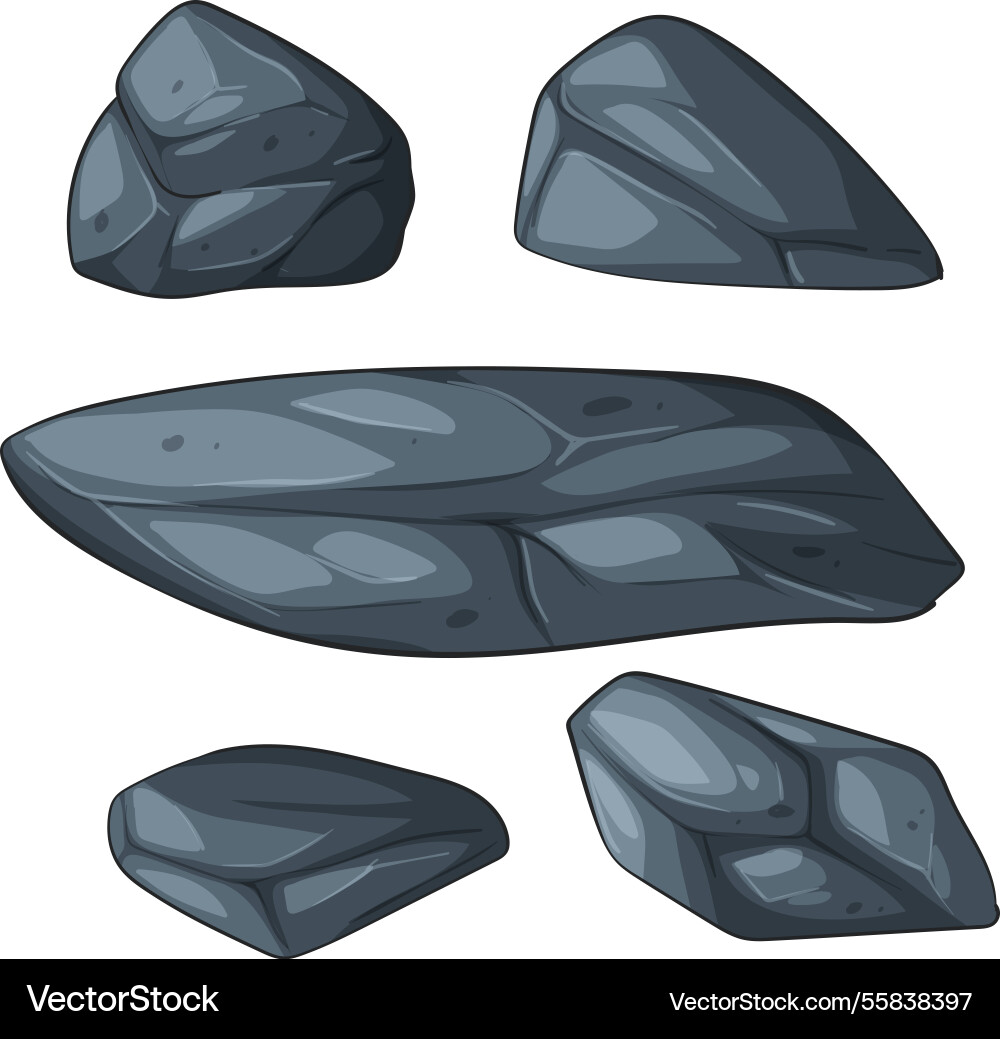 A set of five stylized rocks with smooth shading A set of five stylized rocks with smooth shading vector image
