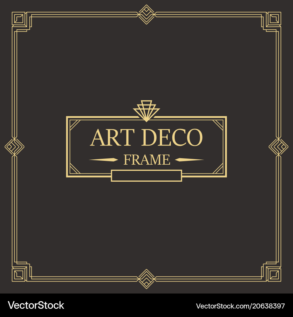 Art Deco Border Frame - Black & Gold Vector Image