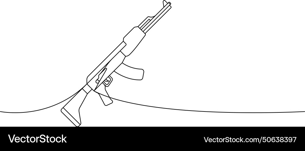 Assault rifle ak 47 one line continuous drawing Vector Image