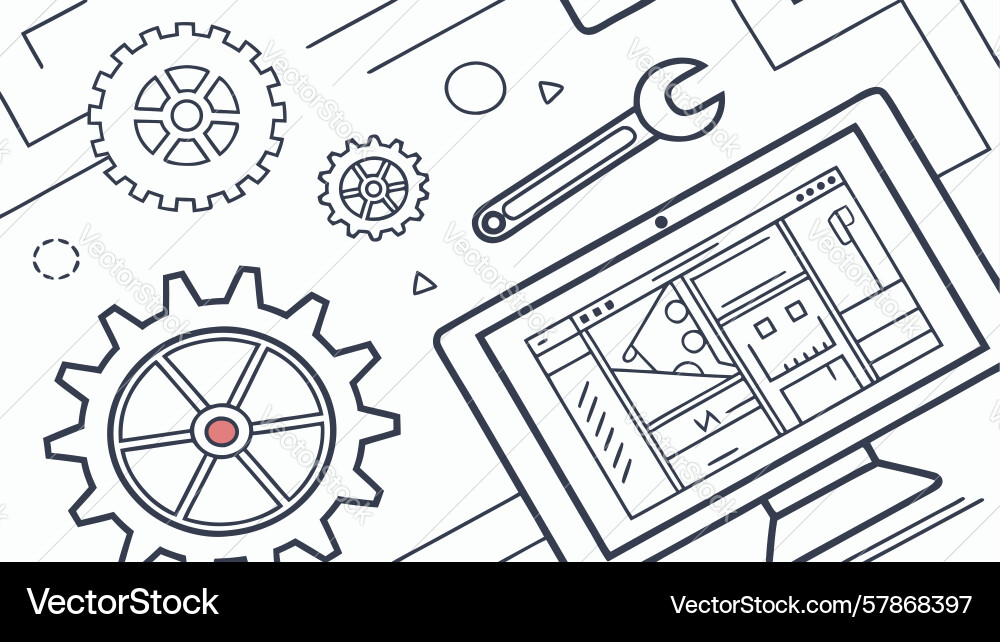 Blueprint on monitor with engineering tools Vector Image