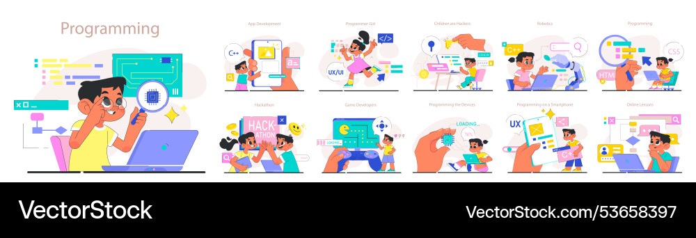 Children do programming set computer science ai Children do programming set computer science ai vector image