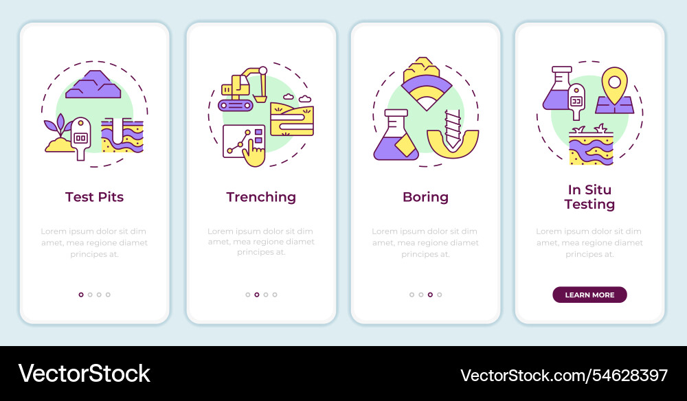Geotechnical tests onboarding mobile app screen vector image