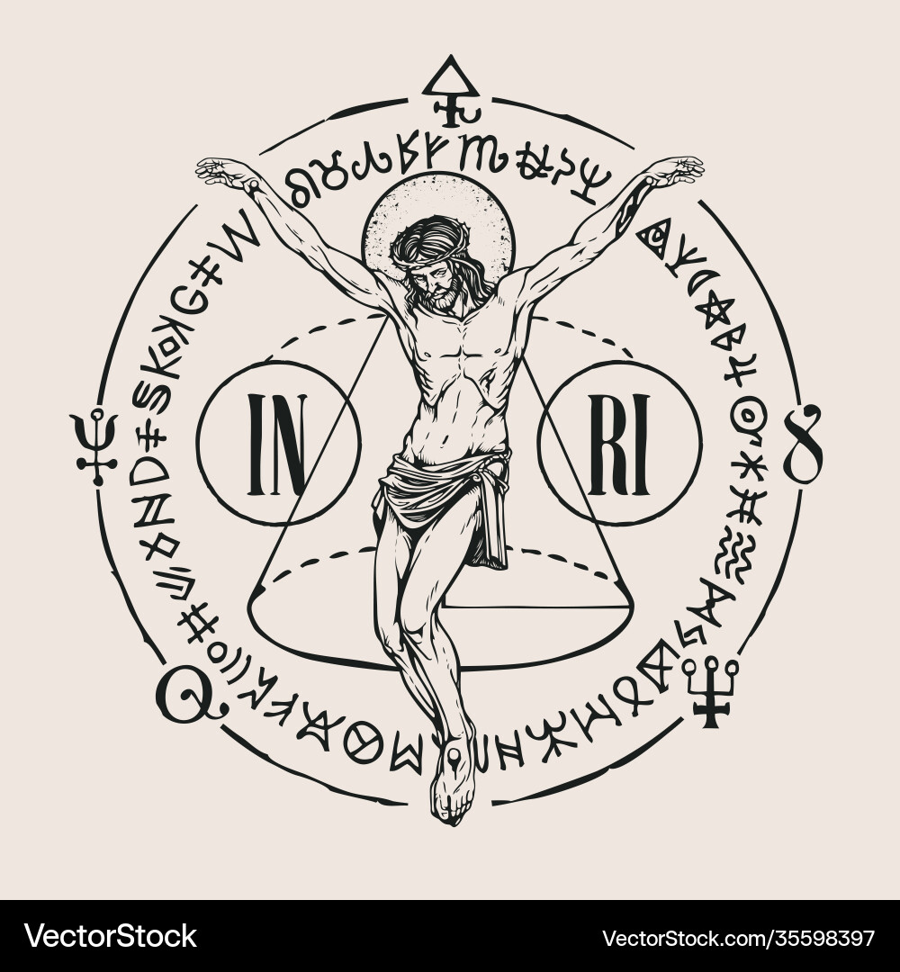 Hand-drawn banner with jesus and esoteric symbols Hand-drawn banner with jesus and esoteric symbols vector image