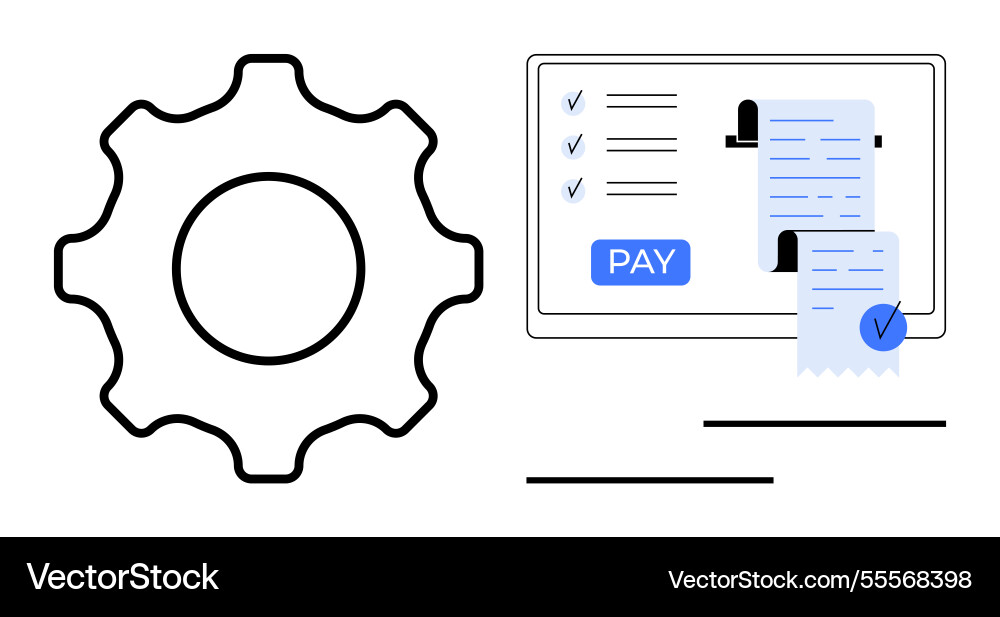 Digital payment workflow with gear symbolizing Digital payment workflow with gear symbolizing Vector Image