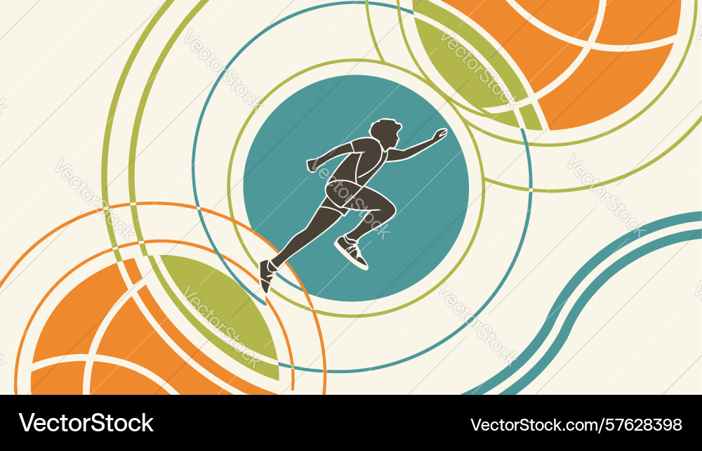 Dynamic athlete in motion with abstract circular vector image