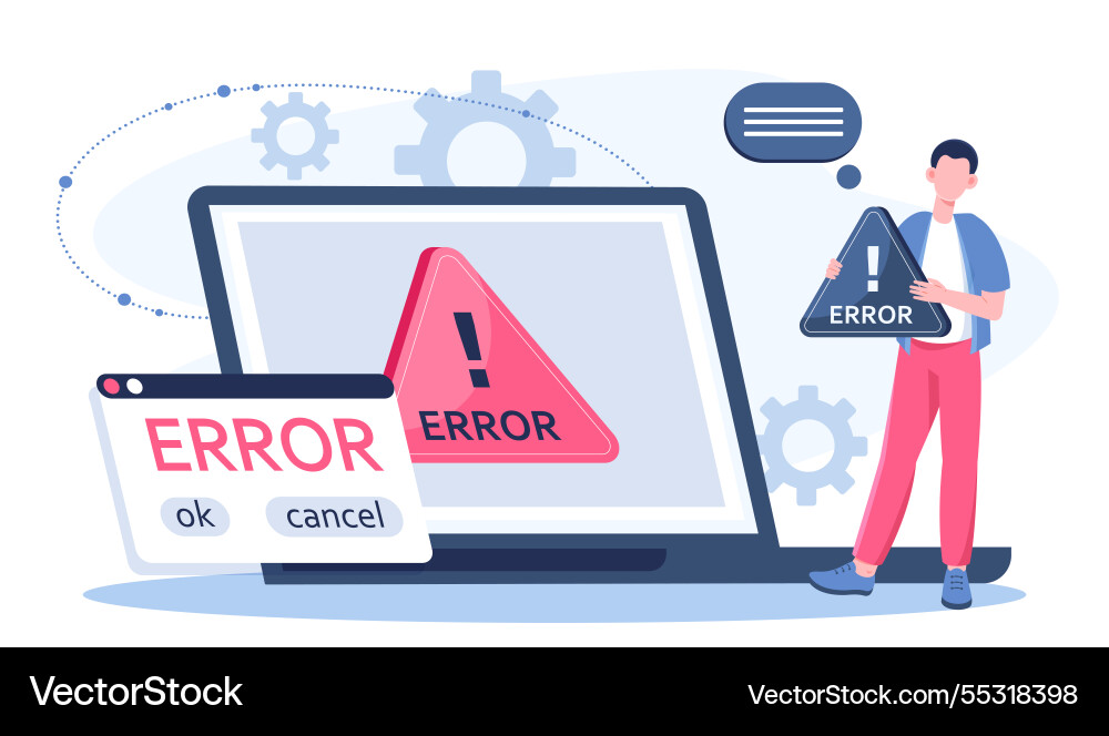 Error message on laptop computer outage issue Error message on laptop computer outage issue vector image
