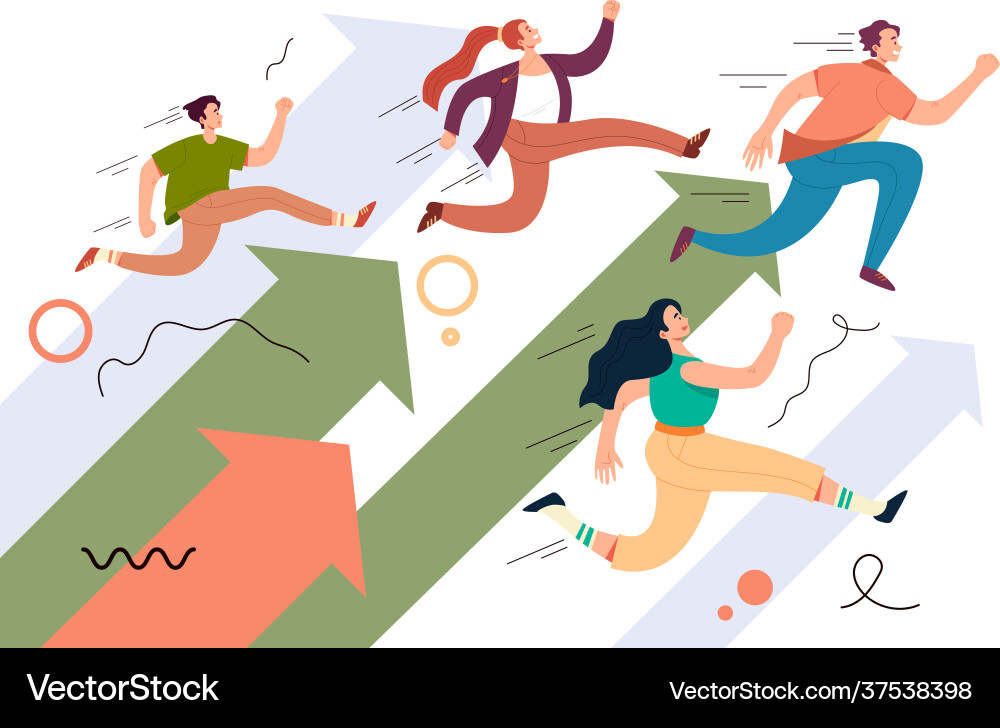 People teamwork characters running way forward People teamwork characters running way forward vector image
