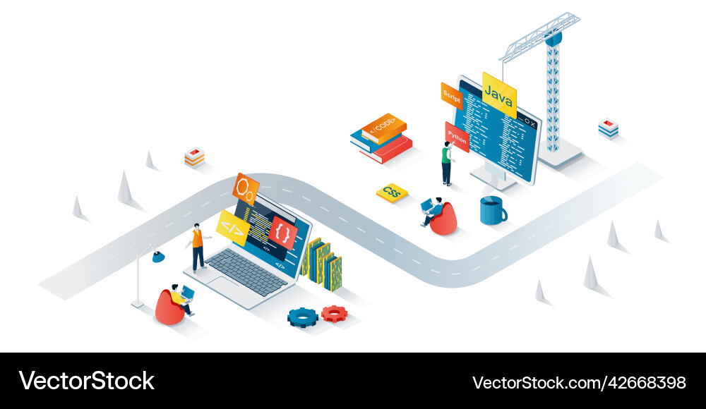 Programming company concept 3d isometric web Programming company concept 3d isometric web vector image