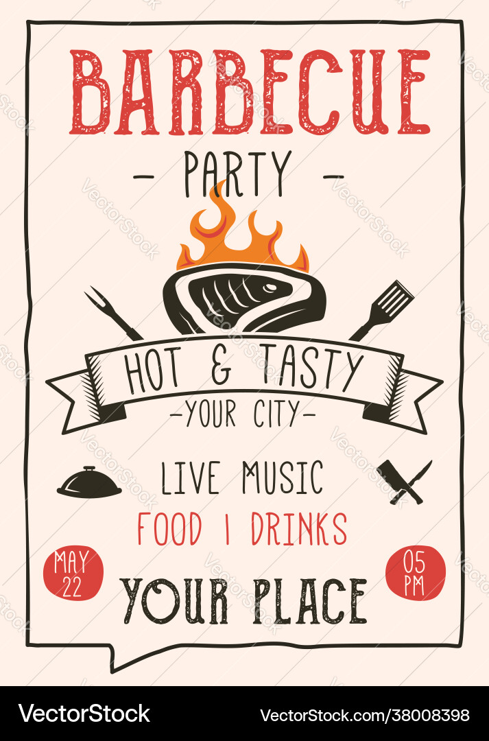 Retro BBQ Party Poster Vector Image