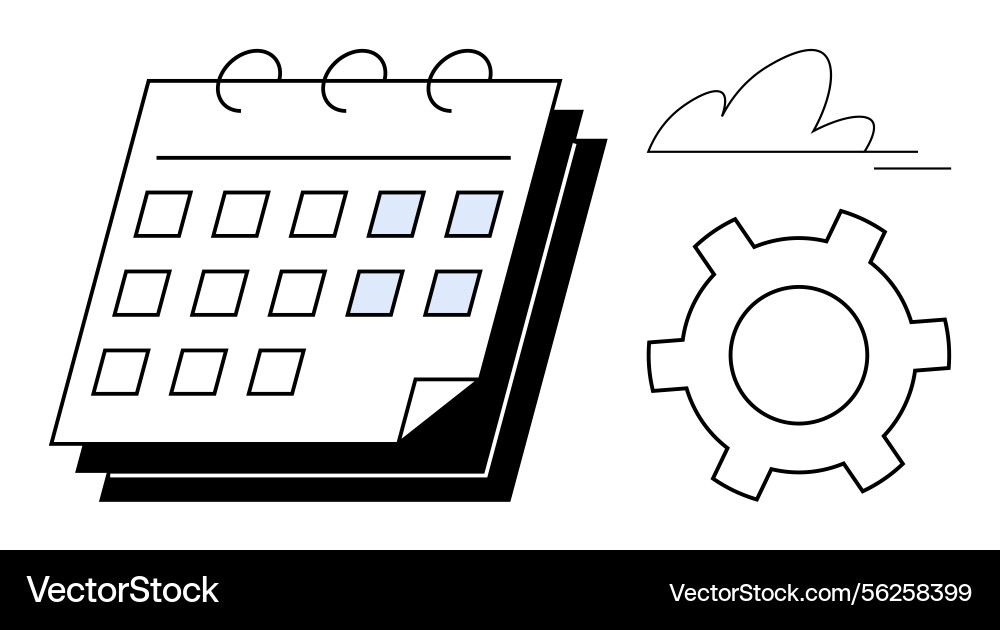 Calendar and gear representing scheduling task Calendar and gear representing scheduling task vector image