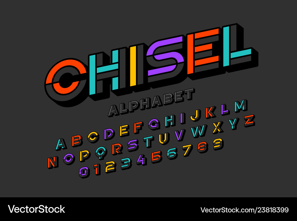 Colorful chisel font design alphabet letters Colorful chisel font design alphabet letters vector image
