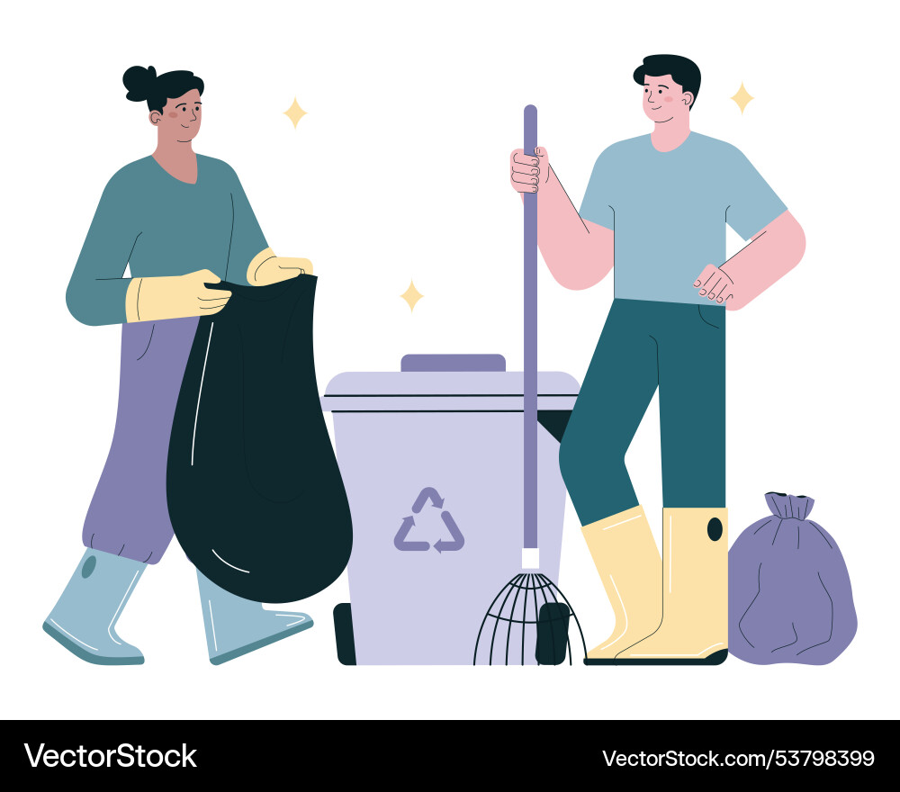 Garbage collecting and sorting citizens cleaning Garbage collecting and sorting citizens cleaning vector image