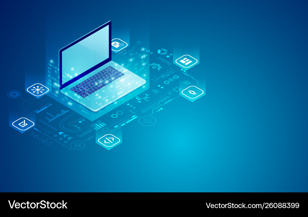 Isometric Laptop Programming Interface vector image