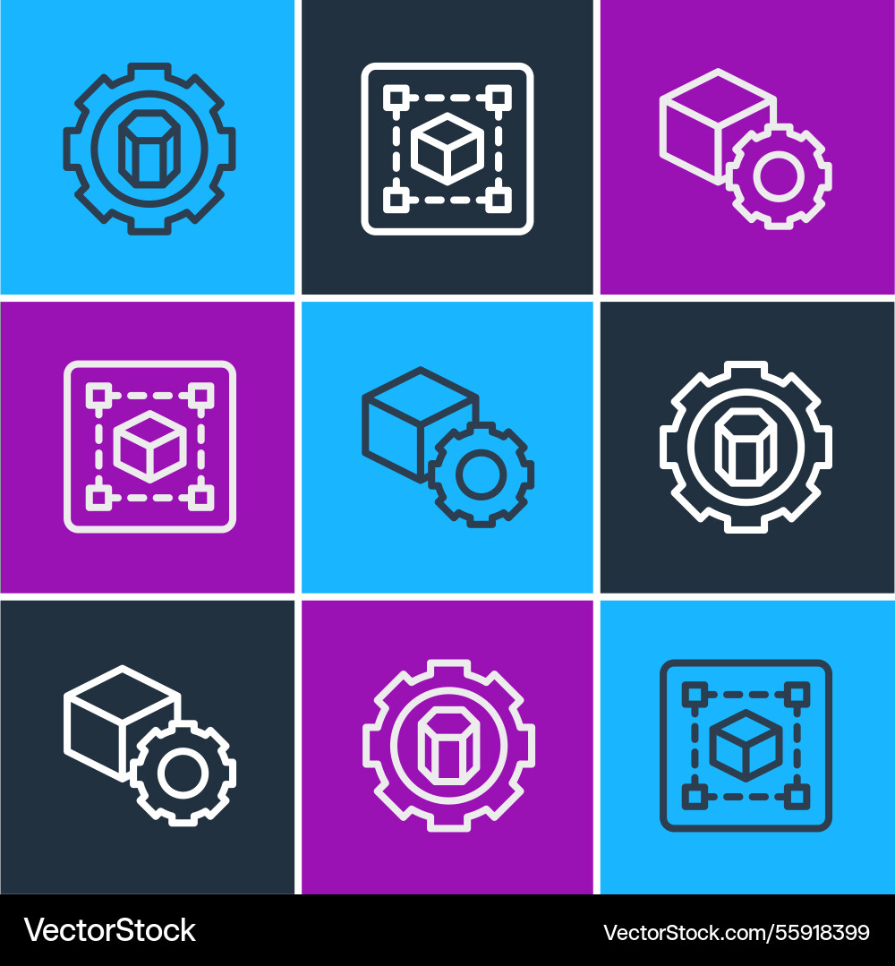 Set line 3d printer setting isometric cube Set line 3d printer setting isometric cube vector image