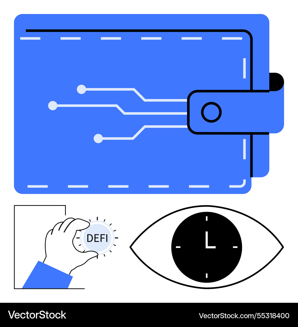Digital wallet with circuit lines defi coin hand Digital wallet with circuit lines defi coin hand vector image