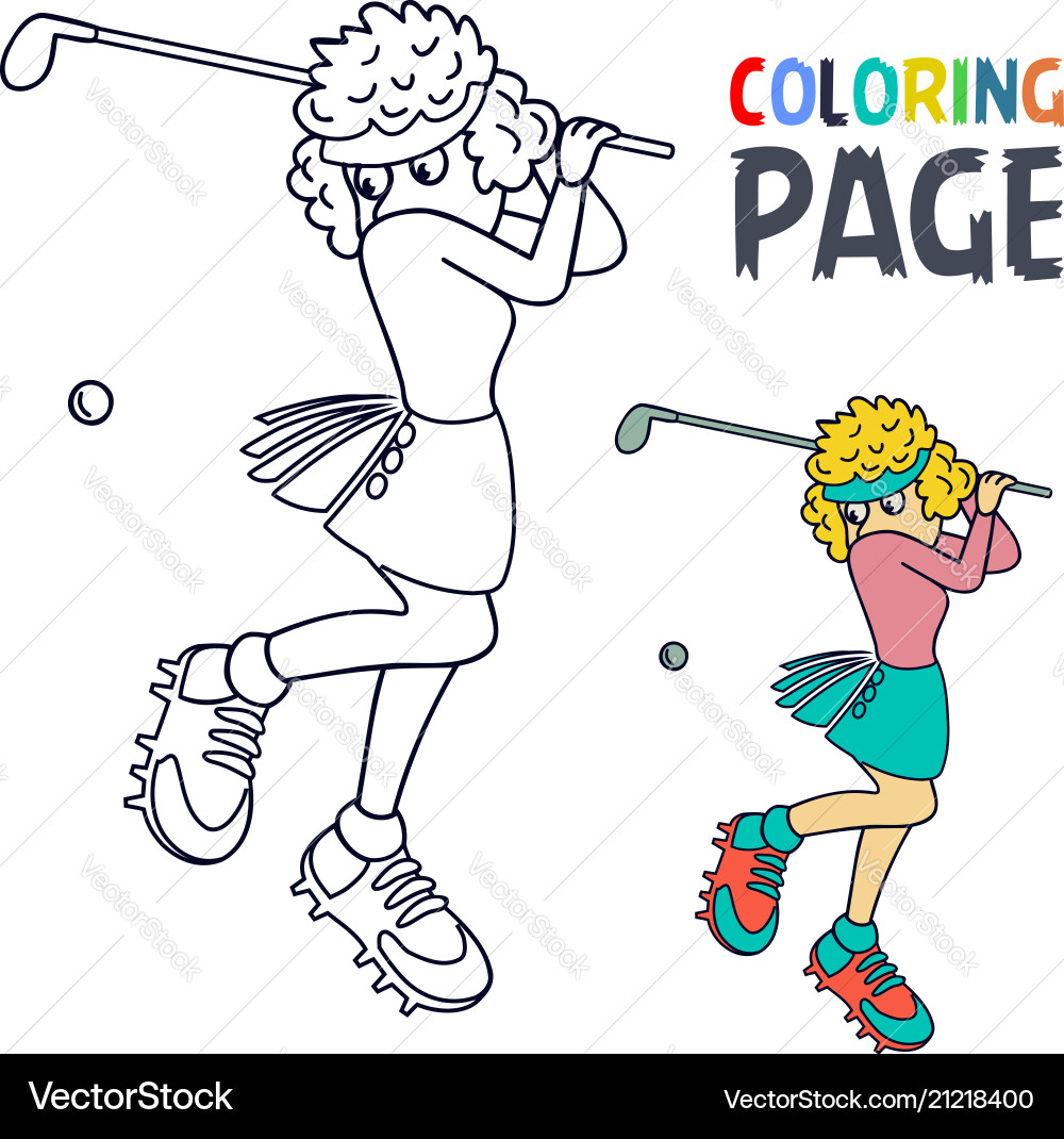 Malvorlage mit Frau Golfspieler Cartoon Malvorlage mit Frau Golfspieler Cartoon vektorbild