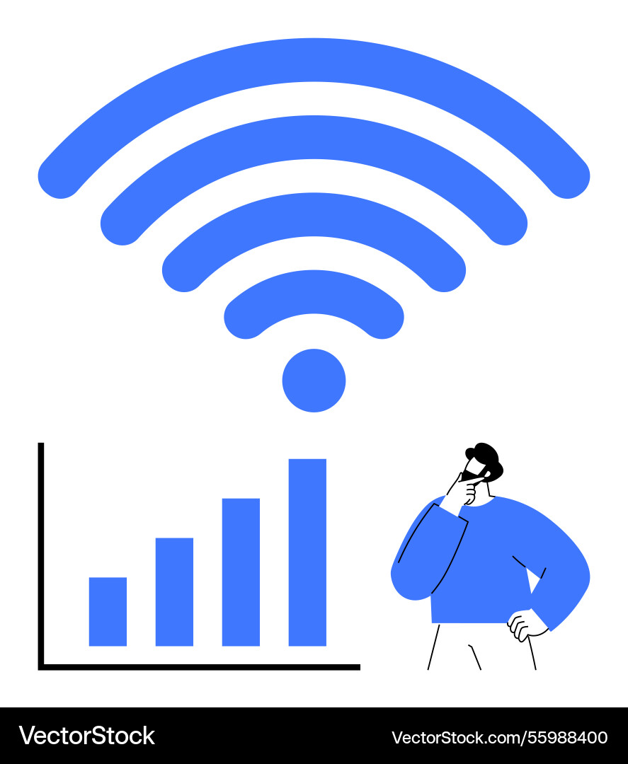 Man analyzing wireless connectivity with growth Man analyzing wireless connectivity with growth vector image