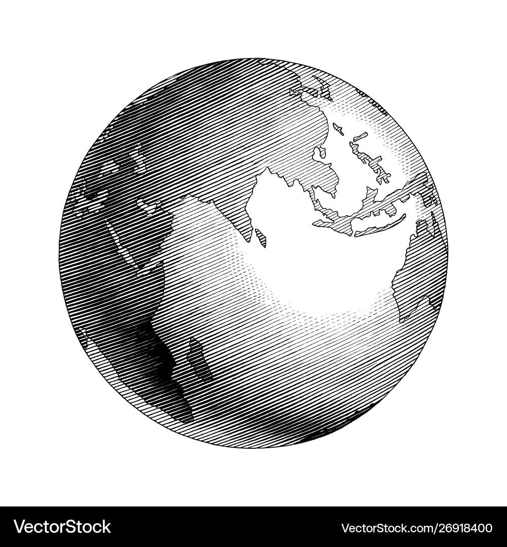 Vintage Globe Sketch - Black \u0026 White – Royalty-Free Vector | VectorStock, image size:1000x1080