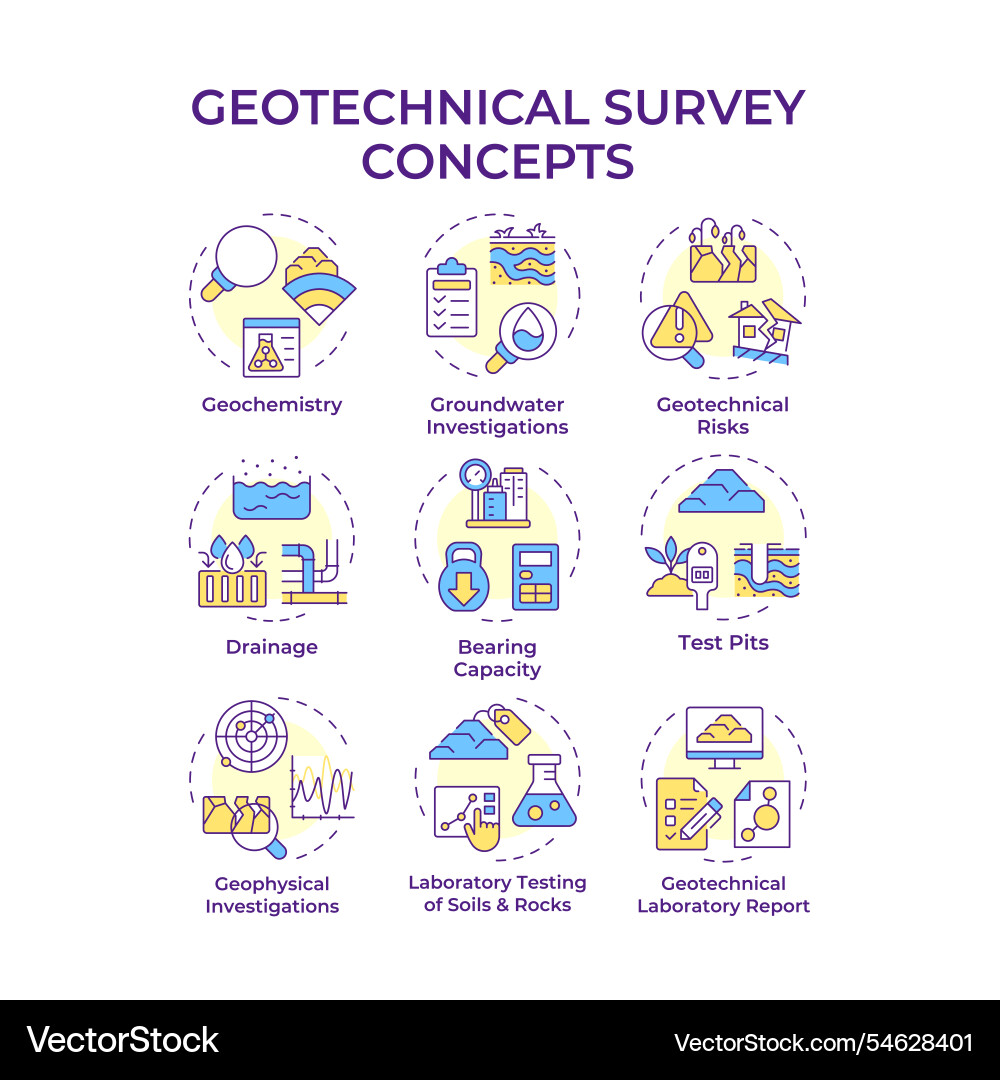 Geotechnical survey multi color concept icons Vector Image