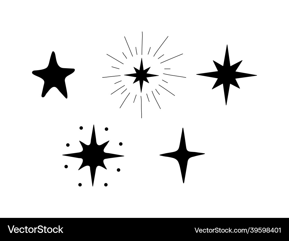 Set of simple stars black silhouettes Set of simple stars black silhouettes vector image