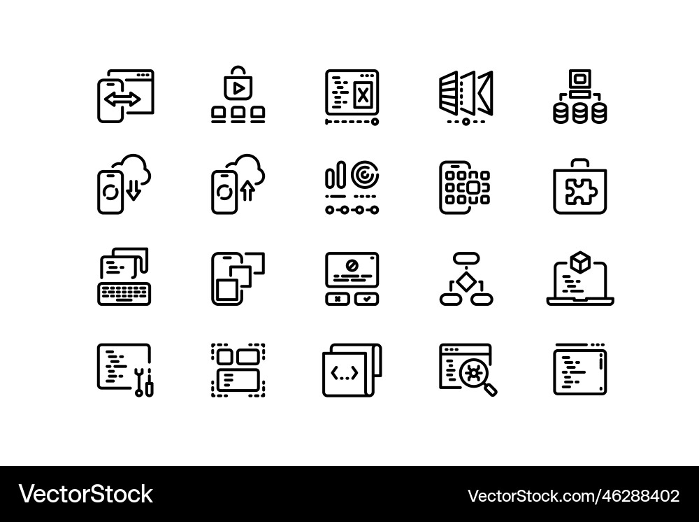 App development line icons software coding front vector image