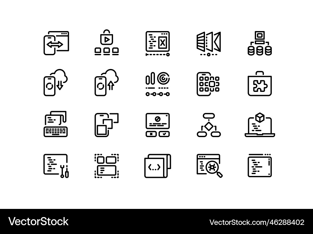 App Entwicklungslinie Icons Software Codierung Front App Entwicklungslinie Icons Software Codierung Front vektorbild