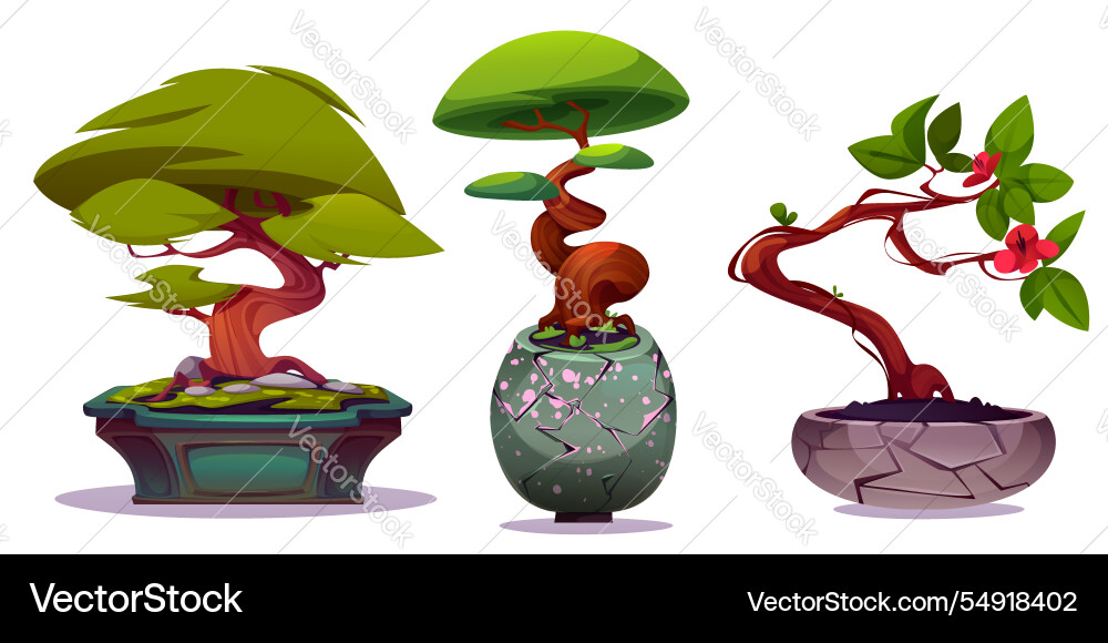 Bonsai trees set isolated on white Bonsai trees set isolated on white vector image