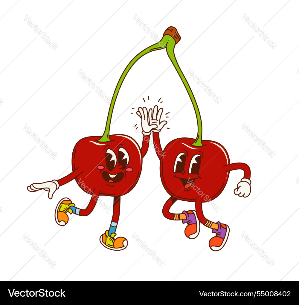 Cartoon groovy Kirschbeere Fruchtfiguren Cartoon groovy Kirschbeere Fruchtfiguren vektorbild