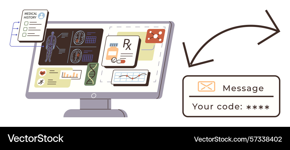Digital healthcare data on monitor and secure code Digital healthcare data on monitor and secure code vector image