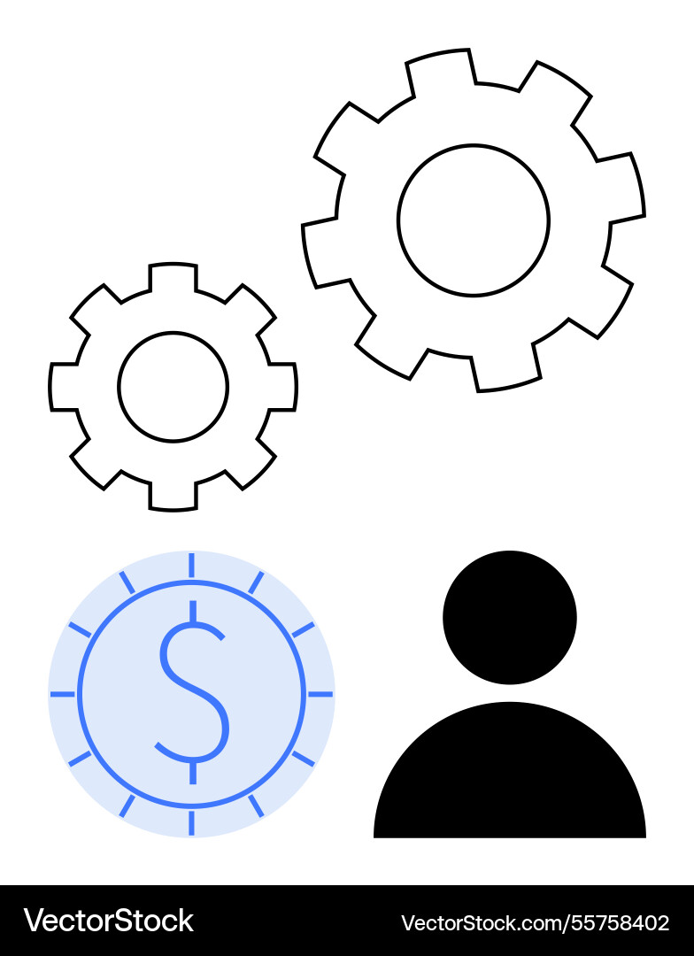 Gear mechanism user icon and coin representing Gear mechanism user icon and coin representing vector image