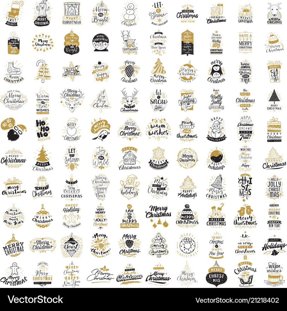 Merry christmas typography set 100 in 1 Merry christmas typography set 100 in 1 vector image