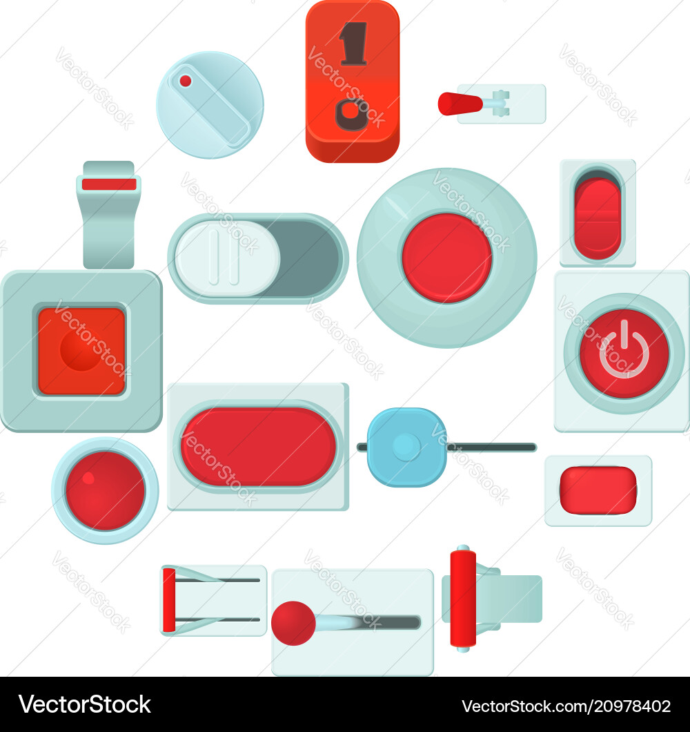 On off switch web buttons icons set cartoon style On off switch web buttons icons set cartoon style vector image