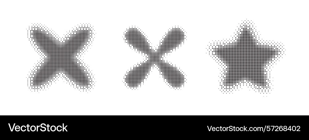 Set of black abstract halftone dot pattern shapes Vector Image