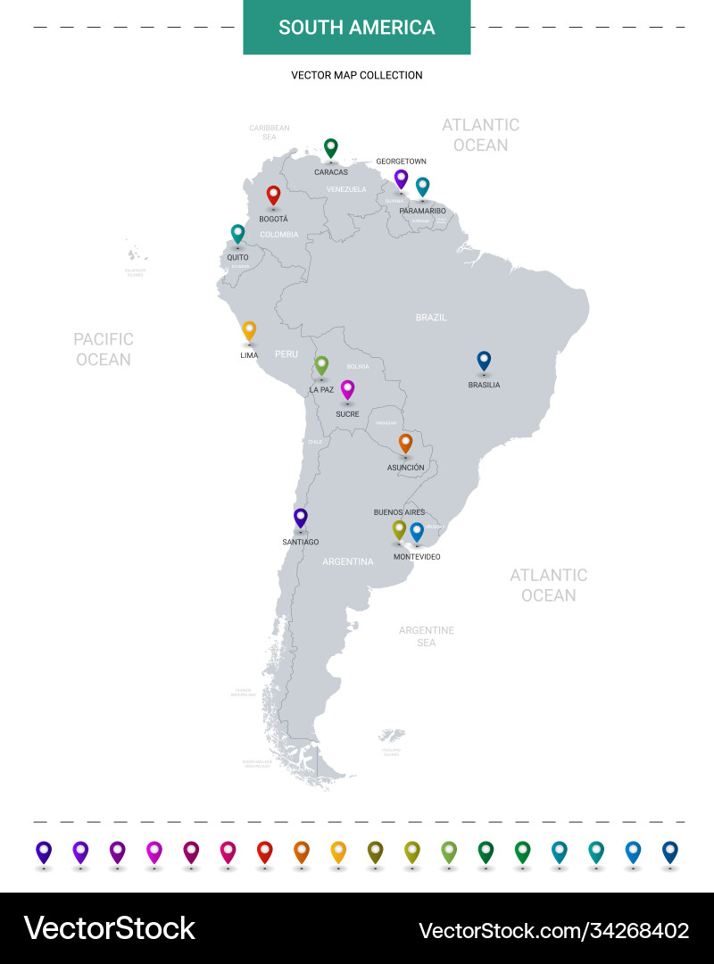 South America Map with Location Points vector image