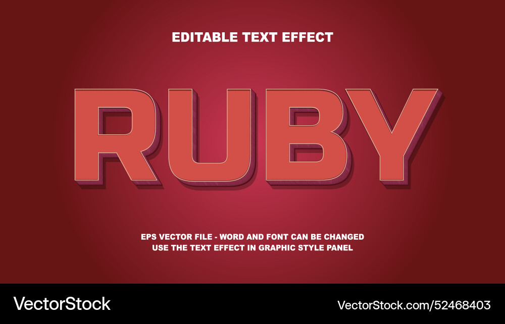 Editable text effect ruby 3d template vector image