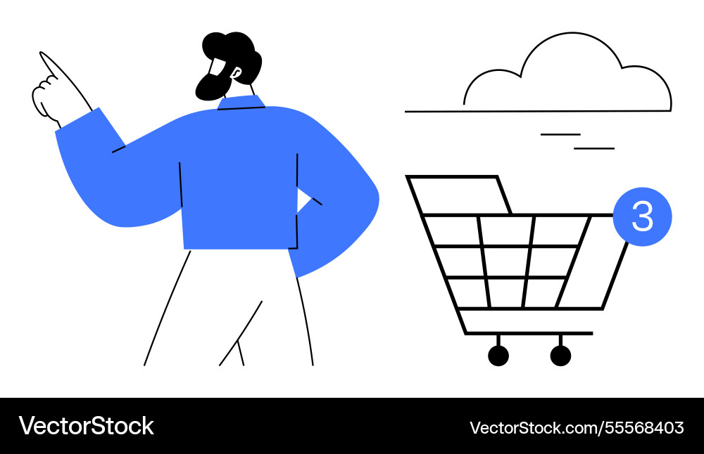 Man pointing towards shopping cart Vector Image