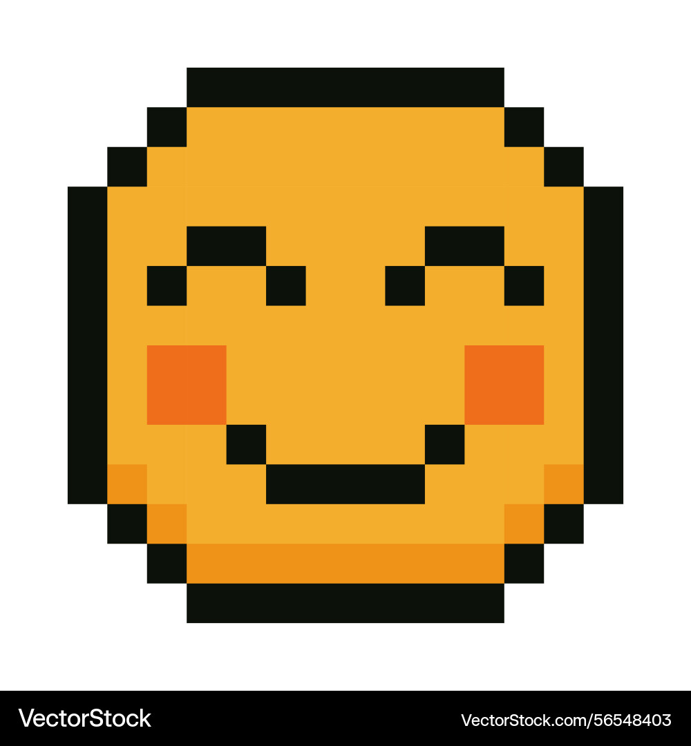 Pixel art smiling blushing emoji face isolated – Royalty-Free Vector |  VectorStock, image size:1000x1080