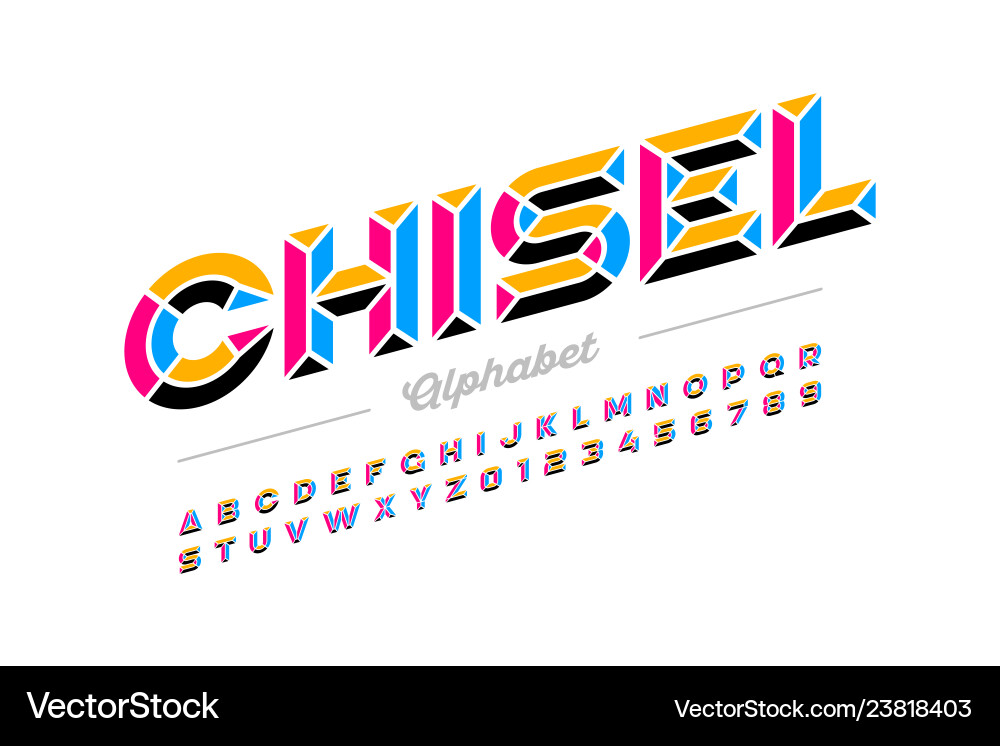 Retro style chisel font colorful alphabet letters Retro style chisel font colorful alphabet letters vector image